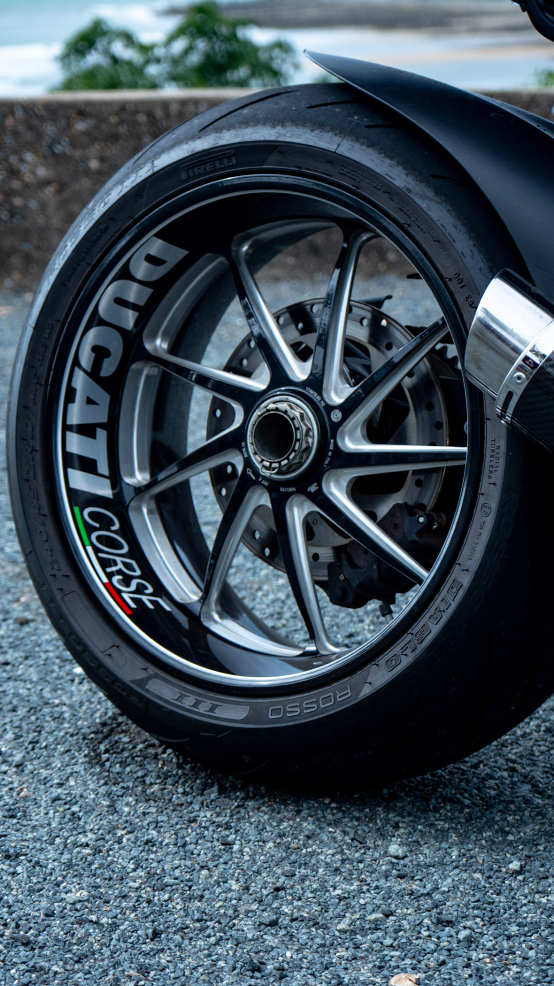 Ducati Corse rear wheel and Pirelli Rosso tyre