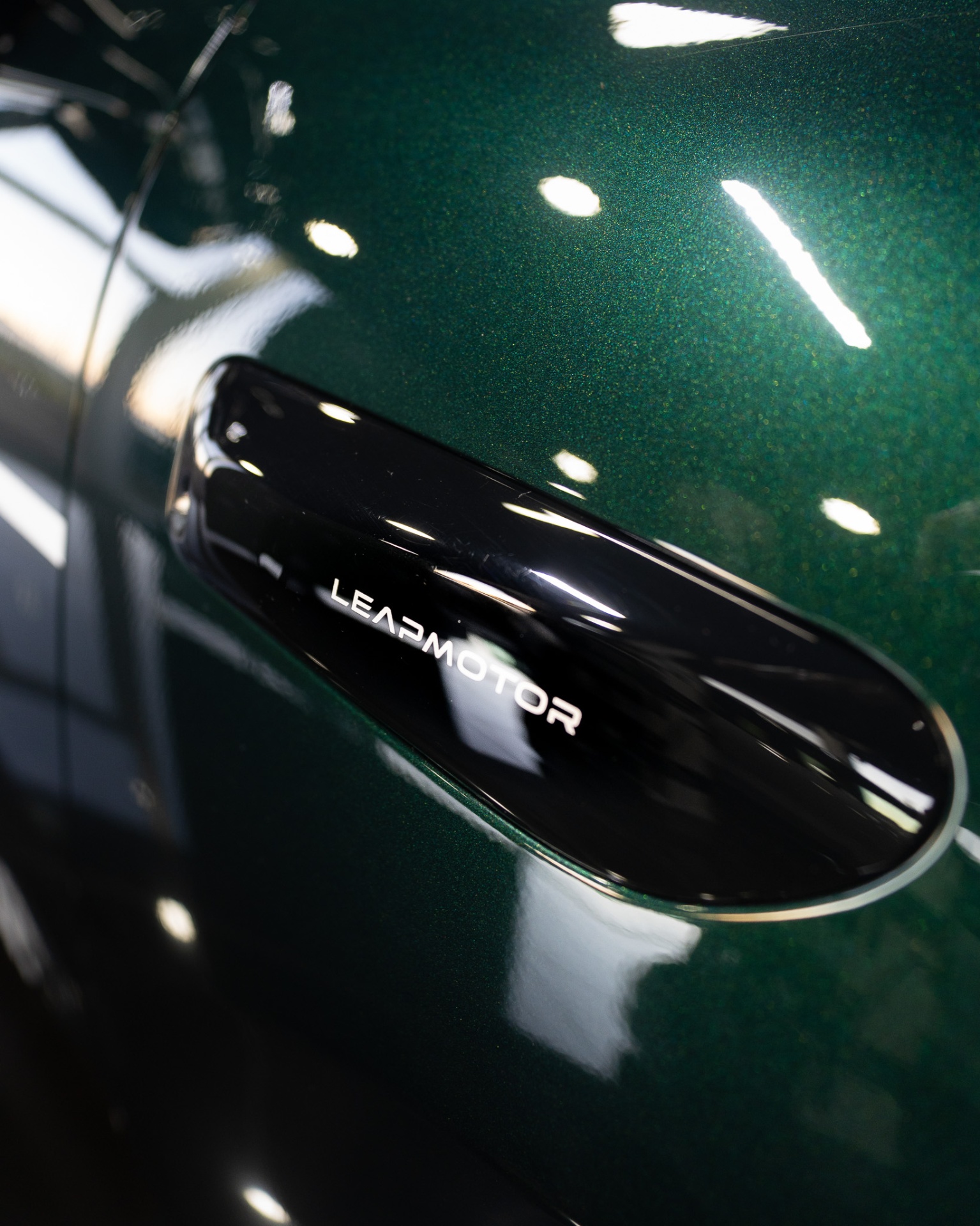 Leapmotor flush door handle on metallic green paint